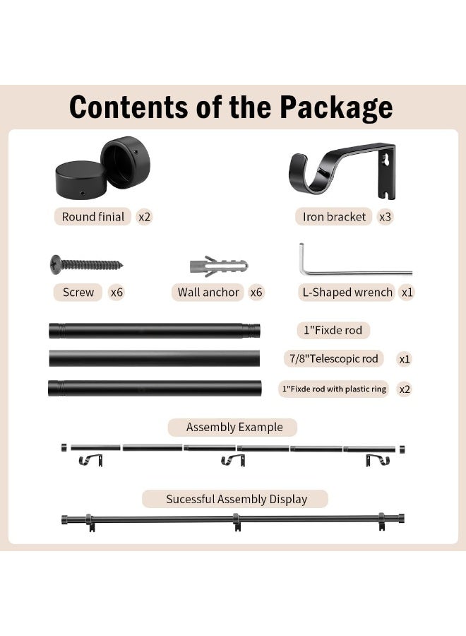 Beauenty Curtain Rod, 91.4-223.5cm Curtain Poles Set for Eyelet Curtains, 25mm Diameter Splicing Heavy Duty Drapery Rods with Adjustable Brackets for Bedroom, Living room, Office - Image 4